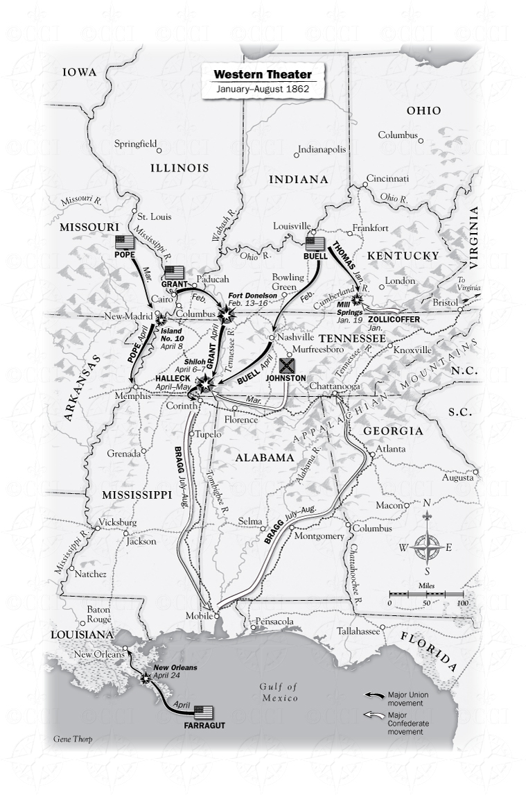 Western Theater 1862 map