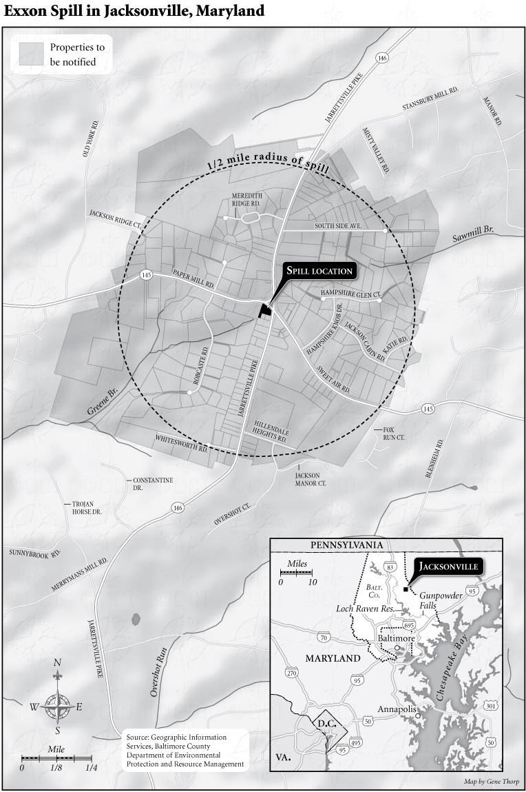 Jacksonville, MD oil spill map