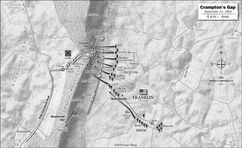 Battle of South Mountain: Crampton,s Gap, September 14, 1862, evening map