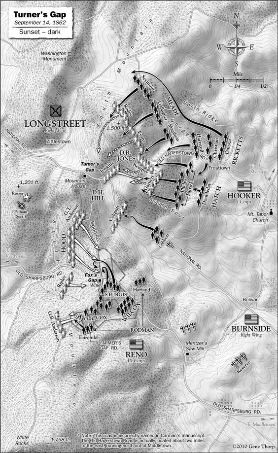 Battle of South Mountain: Turner,s Gap, September 14, 1862, afternoon map