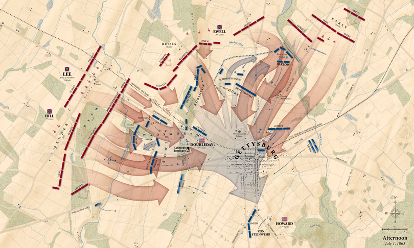 Gettysburg, First Day: Afternoon action map