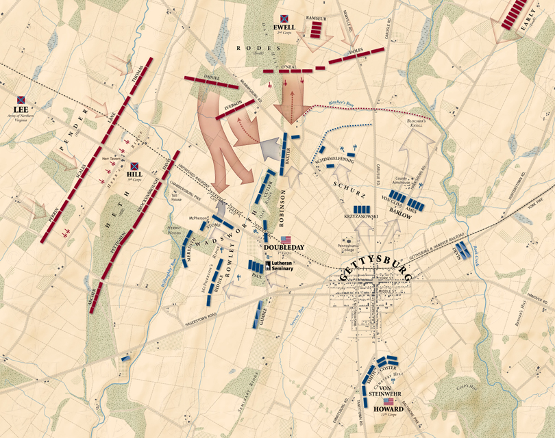 Gettysburg, First Day: Mid-day map