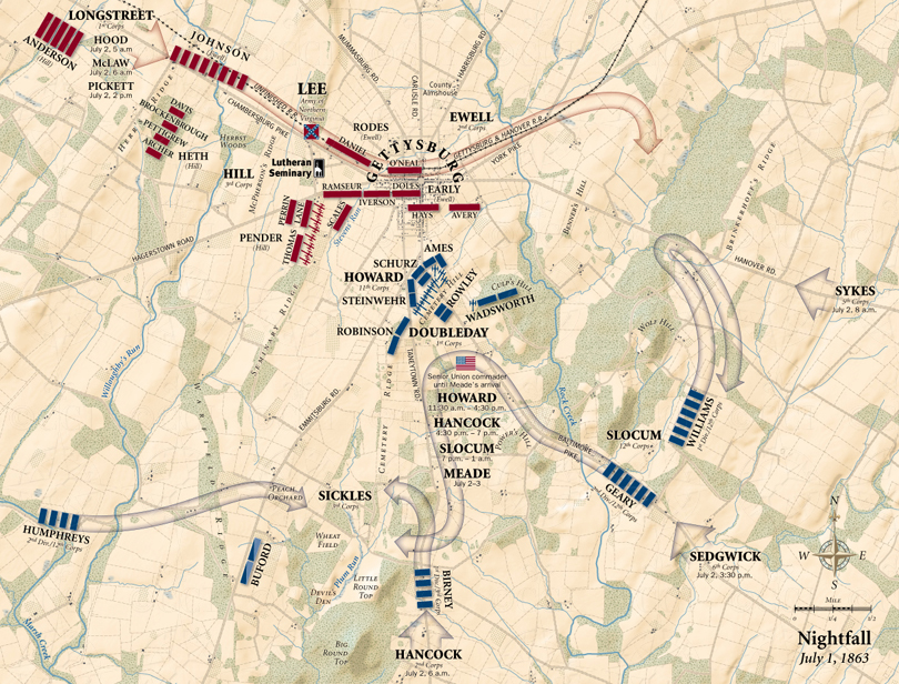 Gettysburg, First Day: Nightfall map